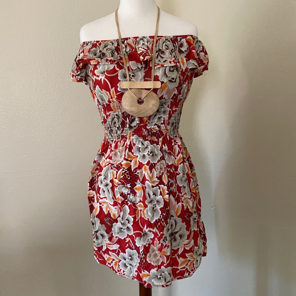 Strapless Hawaiian Print Summer Dress